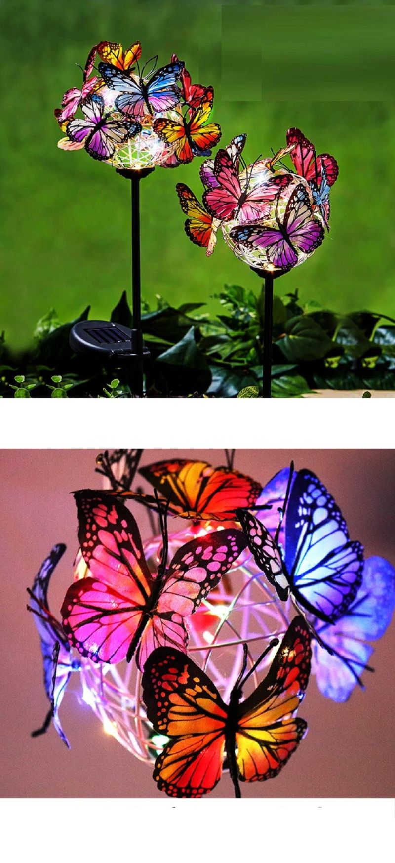 Multicolor Butterfly Stakes Lighted Garden Accents Set of 2 Waterproof Color Changing LED Lights for Garden, Patio, Lawn Wyz17904