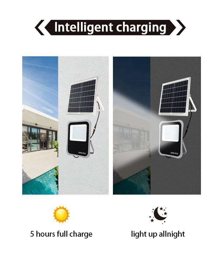 China Factory Price 3 Years Warranty Slim Day Night Split Type Outdoor IP65 Rechargeable Solar LED Flood Light 30W