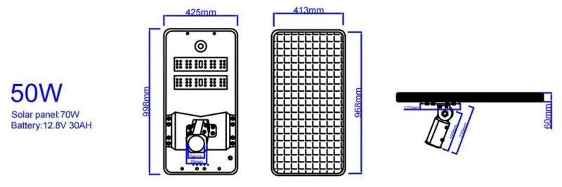 High Lumen Outdoor Installation Waterproof IP65 Outdoor Lamp 50W Integrated Adjustable All in One Solar LED Street Light