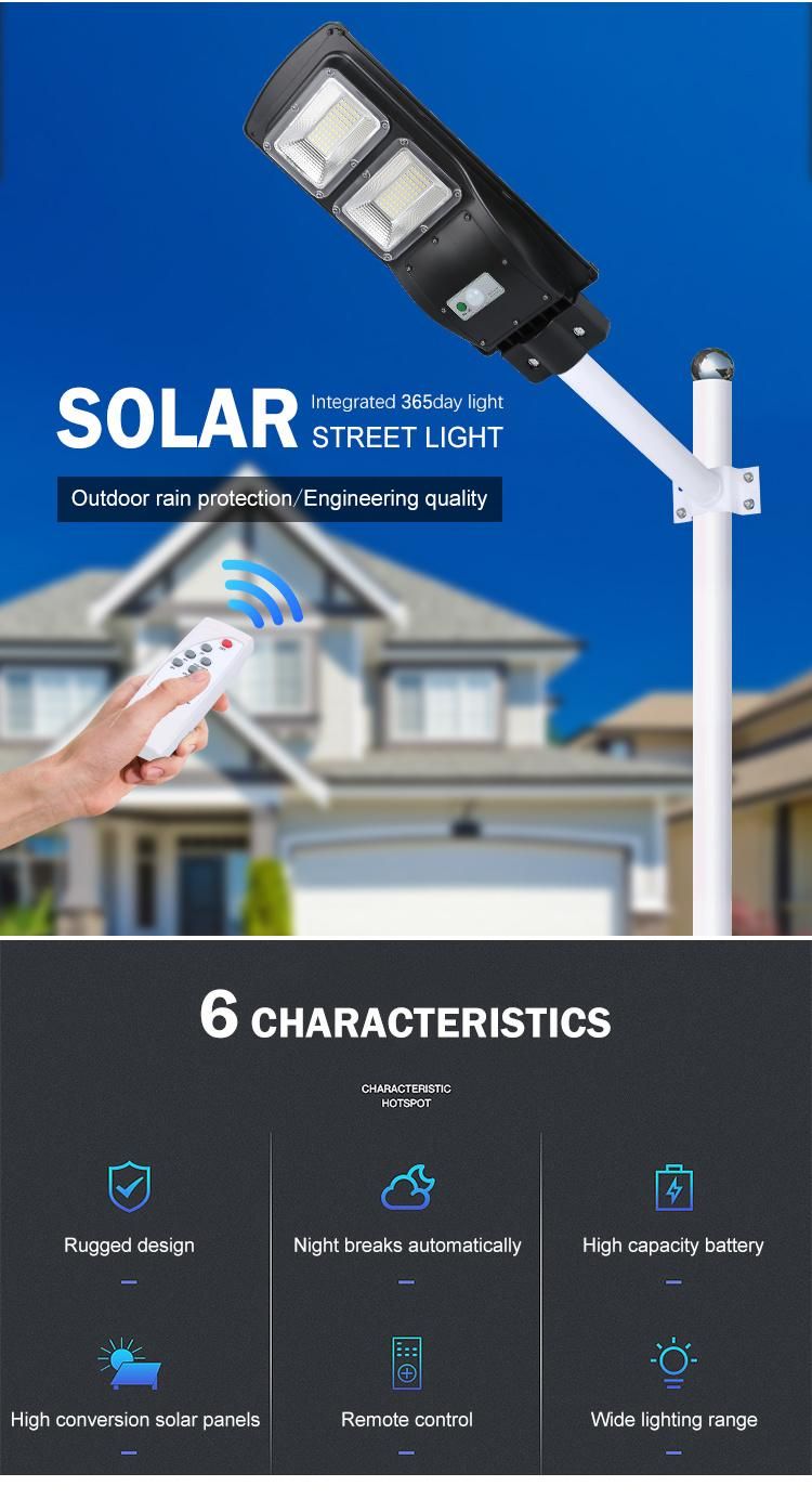 Super Brightness Waterproof IP65 Wall Mounted 100 200 300 Watt All in One LED Solar Street Light