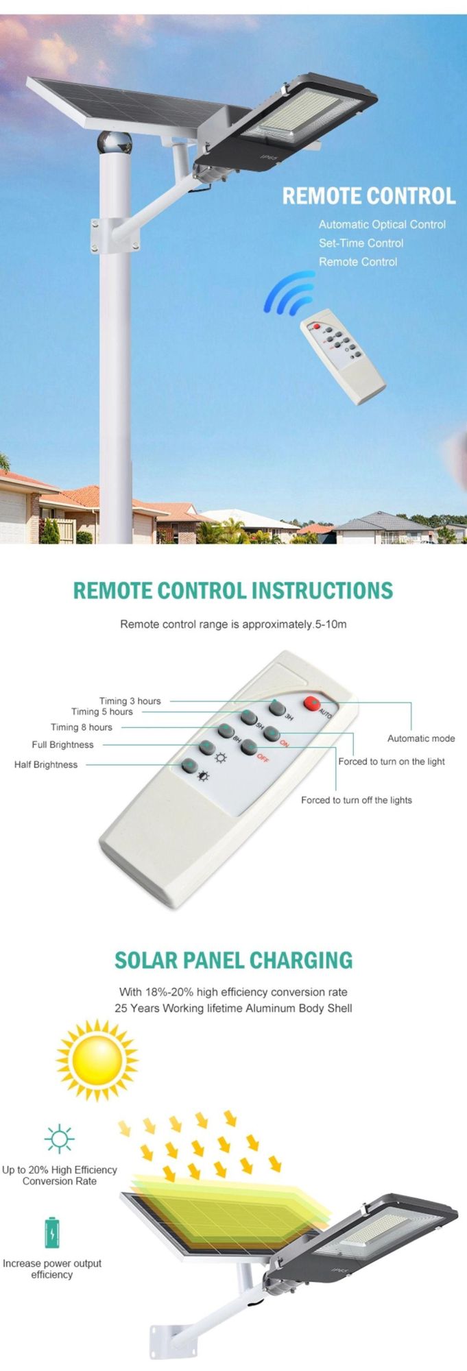 Waterproof Remote Control Outdoor Solar LED Street Light Price List Street Lamp