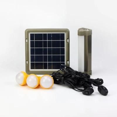 Mini off Grid 4W Solar Tube Light Solar Power Kits with 3 LED Bulbs/Mobile Phone Charging Cables for Reading/Cooking/Party