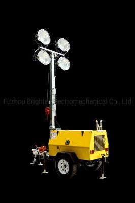 Movable Compact Mobile Tower Light with LED Lamp and 9m Height Mast for Emergency