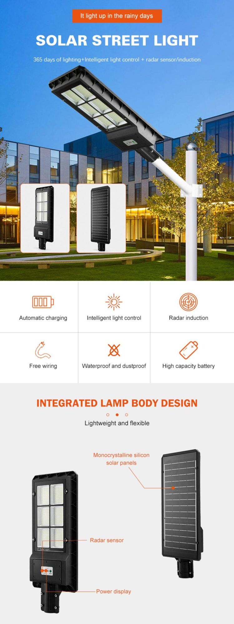 Solar Garden Light Aluminum Lithium Battery Solar Street Lamp Outdoor LED Solar Light