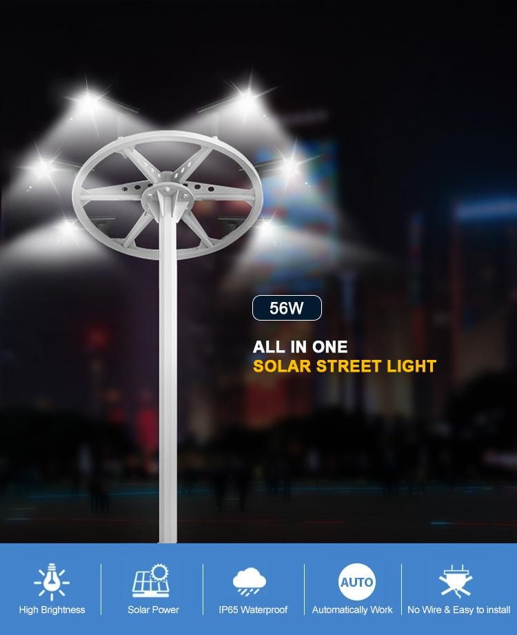 160lm/W Brightness LED Chips Home Outdoor 56W Solar Street Light