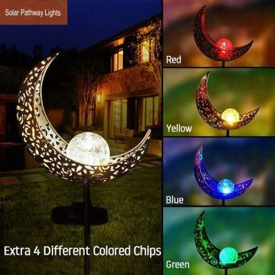 Solar Power Garden House Outdoor Decoration Light with Metal Iron Art Hollow out Moon Sun &amp; Flower Torch Angel Design with Stake