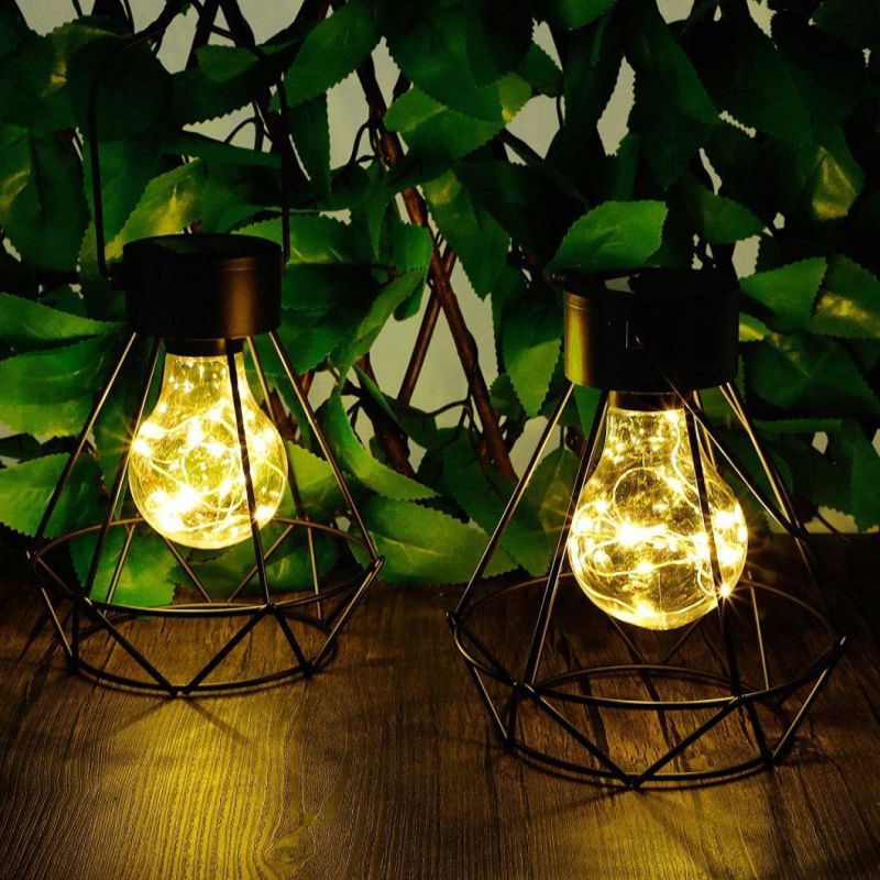 Magic 2 Pack Hanging Solar Lights, Outdoor Solar Powered Tabletop Lanterns with 15 LED Copper Lights bulb, Waterproof Solar Lantern with Handle for Yard, Lawn