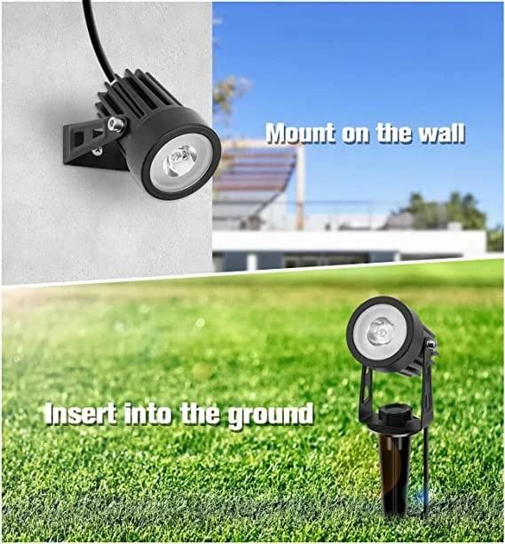 LED Solar Spotlights 2X5w RGB Solar Powered Landscape Lights Low Voltage IP65 2*16.4FT (2*5m) Cable Auto on/off for Outdoor(One solar panel with 2 spike lights)