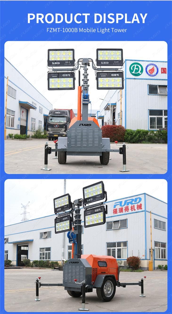 Gasoline Generator 7m Trailer Mobile Lighting LED Portable Light Tower