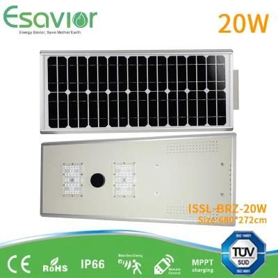 High Lumen 20W All in One Integrated Solar LED Street Light Outdoor LED Lighting with Radar Motion Sensor