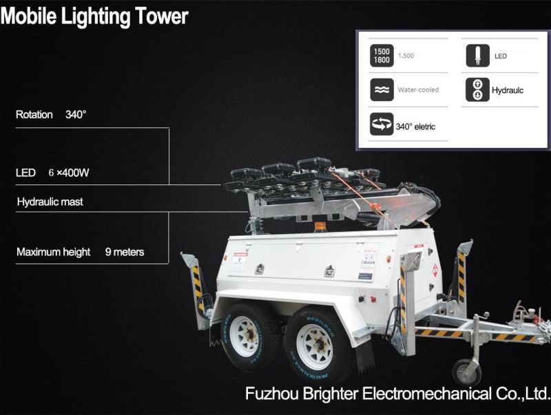 LED Lamp Camping Mining Mobile Lighting Tower with Trailer