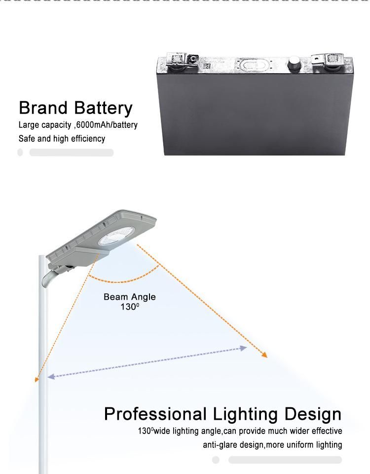 All in One Integrated IP66 20W 30W 60W 90W 100 Watts Solar LED Street Light High Power Streetlight with Inbuilt Battery