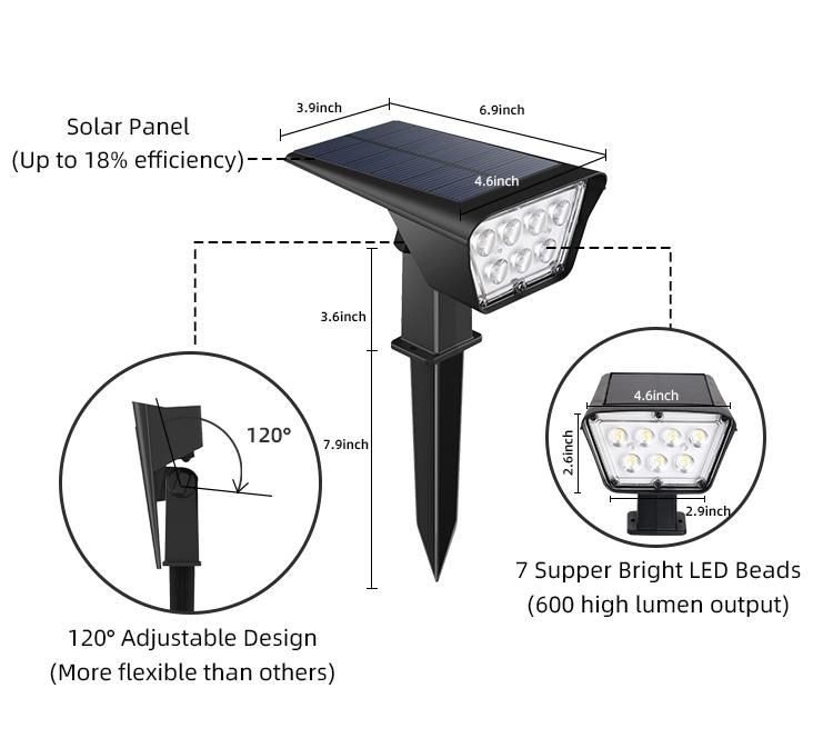 Solar Garden Light and Outdoor Solar Landscape Spotlight, Solar Spot Lights with Waterproof LED and Solar Panel Integrated, Solar Powered Spotlight Garden Light