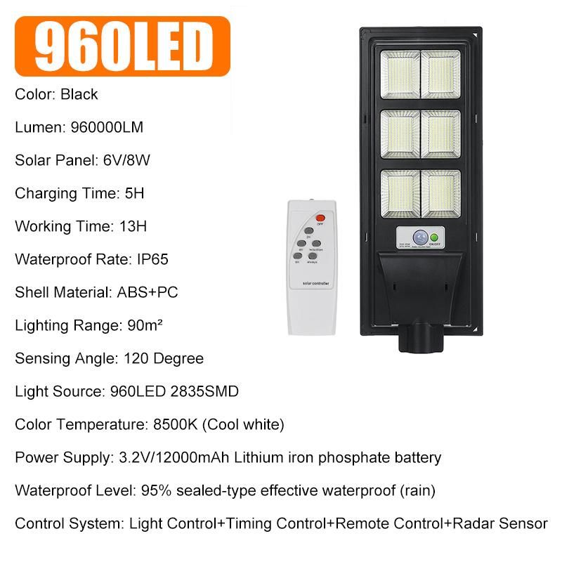 500W/800W/1000W/1200W LED Super Bright Solar Lamp Wall Street Light with Radar PIR Motion Sensor