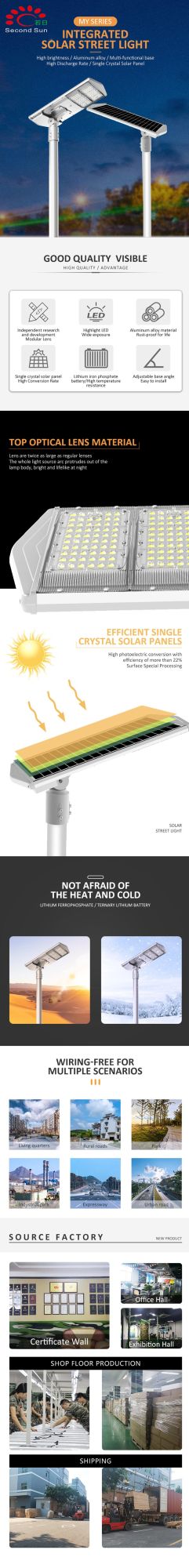 40W, 60W, 80W Hot Sales High Lumens IP67 Street Lighting System Waterproof Control System Solar LED Street Light