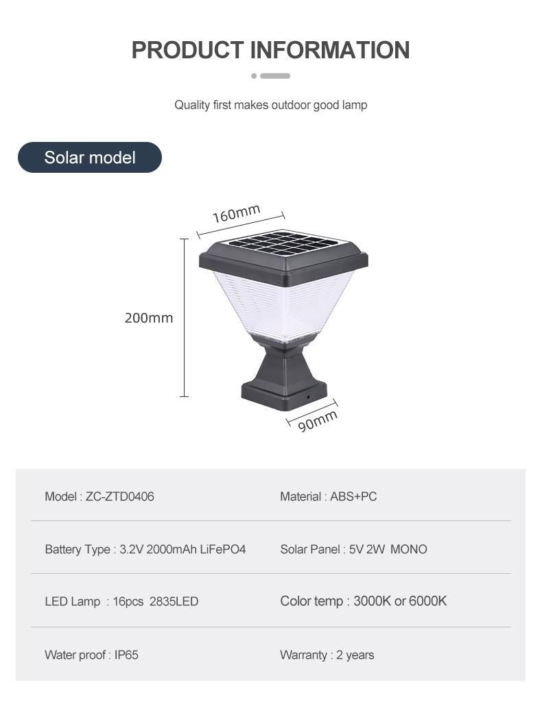 Hot Selling Outdoor Solar Pillar Light Waterproof Solar Light for Garden