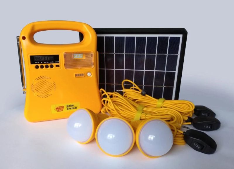 3PC LED Bulbs/5W Mini Solar Portable Home System Solar Power Kits with Radio Outdoor Energy Saving for Africa India Market