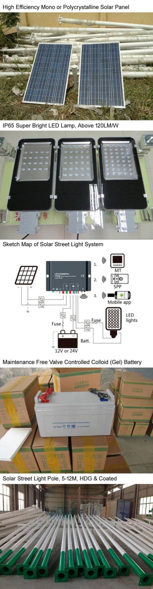 8m 9m 10m 45W 60W LED Solar Panel Powered Street Light