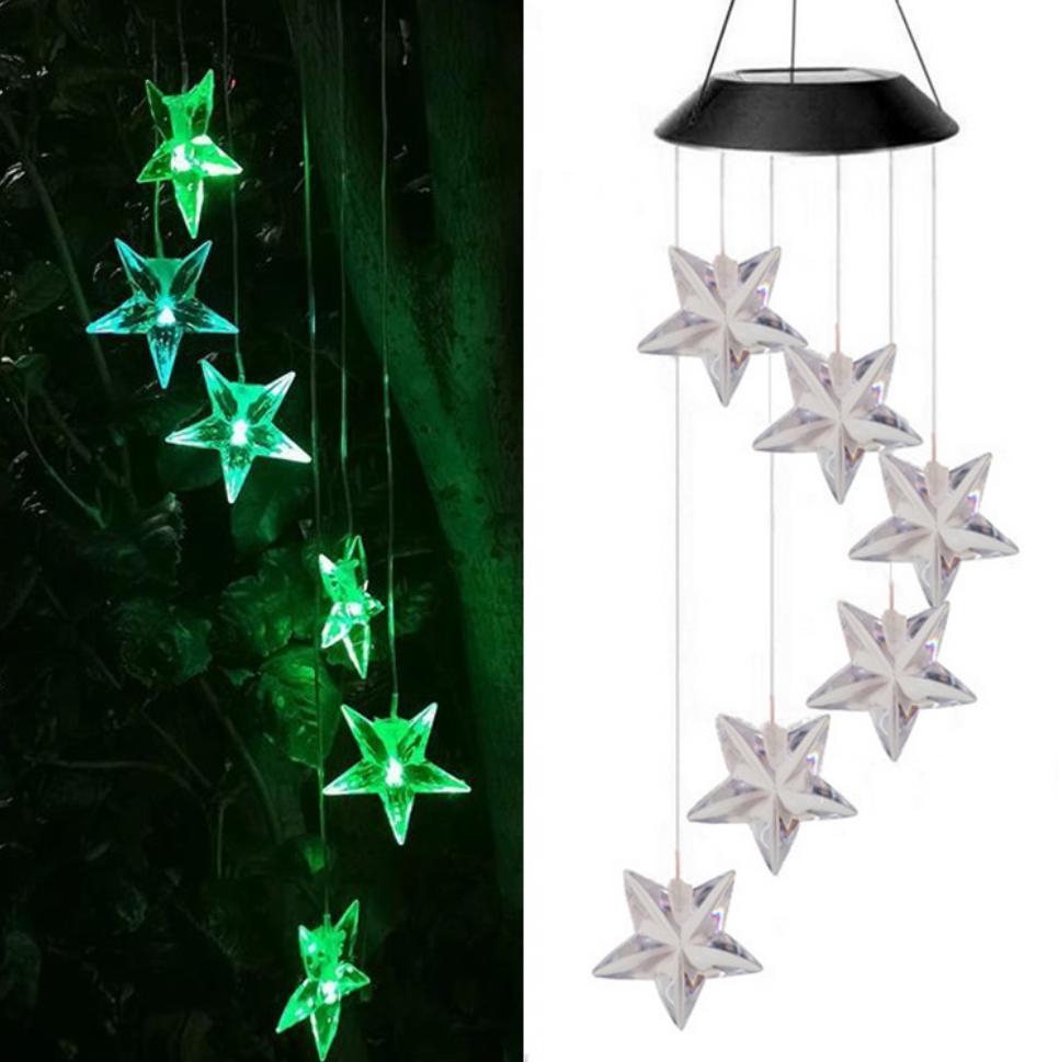 Multi-Color Changing Outdoor Lights Solar Wind Chime Star Lights LED Decking Hanging Patio Lamp