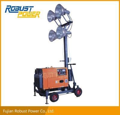 Portable 4X400W Metal Halide Lamps Mast Mobile Lighting Tower