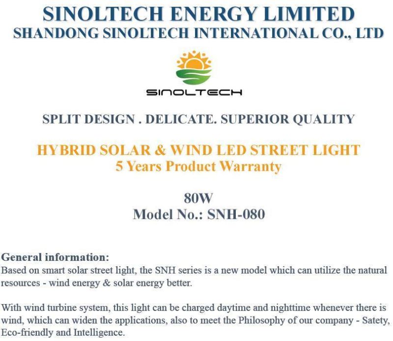 80W Hybrid Wind and Solar LED Street Light (SNH-080)