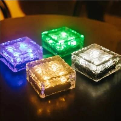 New Style R Solar Energy Light Crystal Glass Ice Brick 4LED Lights 10X10X5cm