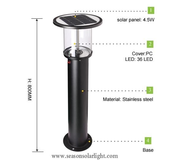 Long Working 5W Solar Panel Outdoor LED Light Solar Bollard Light for Garden Villa Lighting