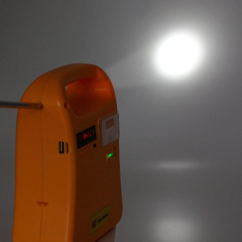 5W Portable Mini Solar Lighting System Solar Power Generator with MP3/FM Radio/3 LED Bulbs/Children Study Light/Torch Light