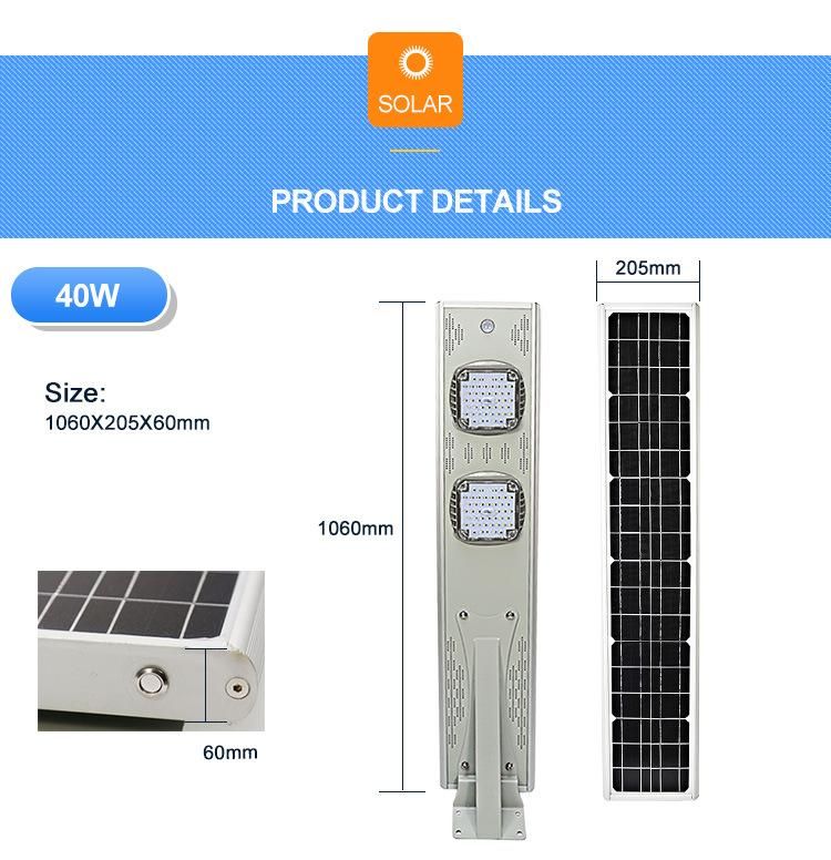 Light Control Mode 40W Brightness LED Chips Solar Street Light