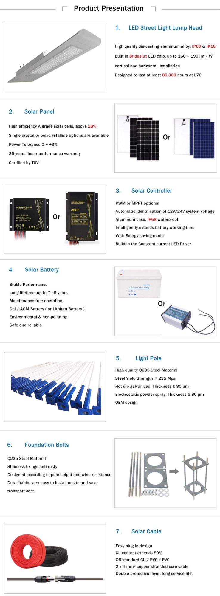 Aluminium Outdoor Waterproof IP66 50W Lithium Battery LED Solar Street Light
