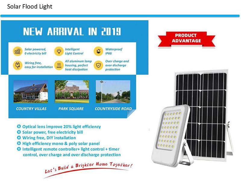 1200~2500 Lumen Built-in Lithium Battery with 25W 35W Poly Solar Panel Charged Solar Flood Light