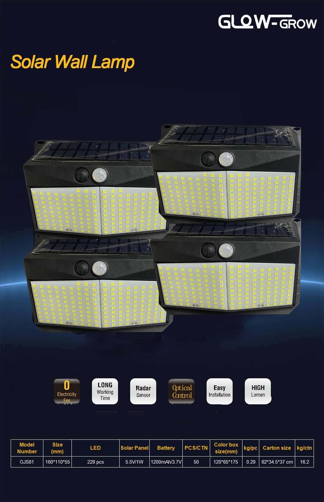 Motion Sensor Dim Light Solar Powered LED Wall Light with Sensor Distance 3-5m