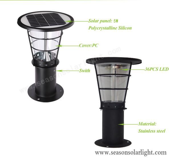 Solar Powered LED Lighting Lamp 5W Solar Panel Garden Outdoor Gate Solar Pillar Light