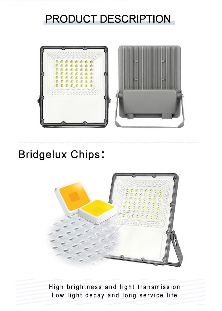 Solar Power Systems High Lumen Bridgelux SMD Commercial Lighting IP65 5000 Lumen 50W LED Flood Light