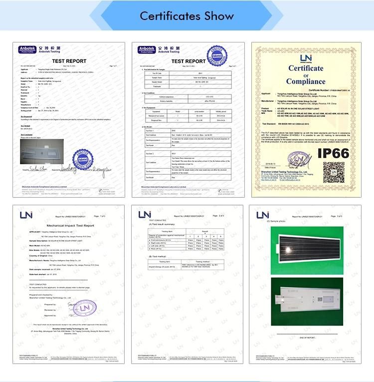 ISO9001 Manufacturer for 10W 30W 40W 60W 100W 120W IP66 All in One Solar Powered LED Street Lights