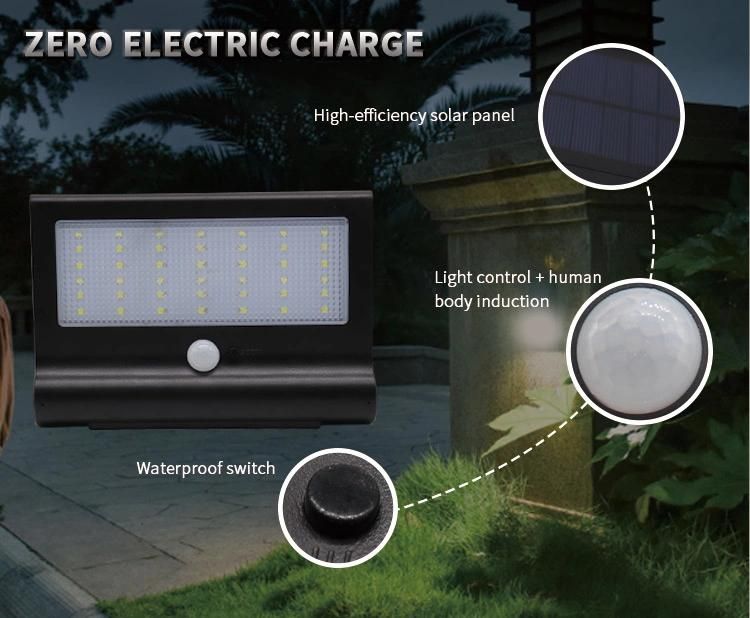 Outdoor Design Power Energy Battery Exterior Mounted SMD Intelligent Lamp IP65 LED Solar Wall Light with Motion Sensor