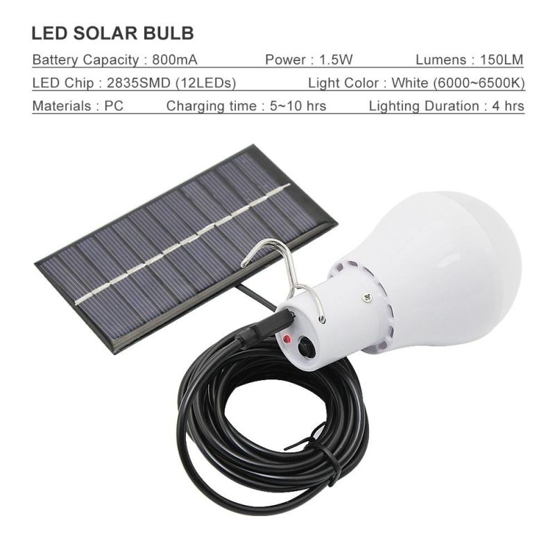 Solar LED Bulb for for Camping Hiking Fishing Emergency Lighting
