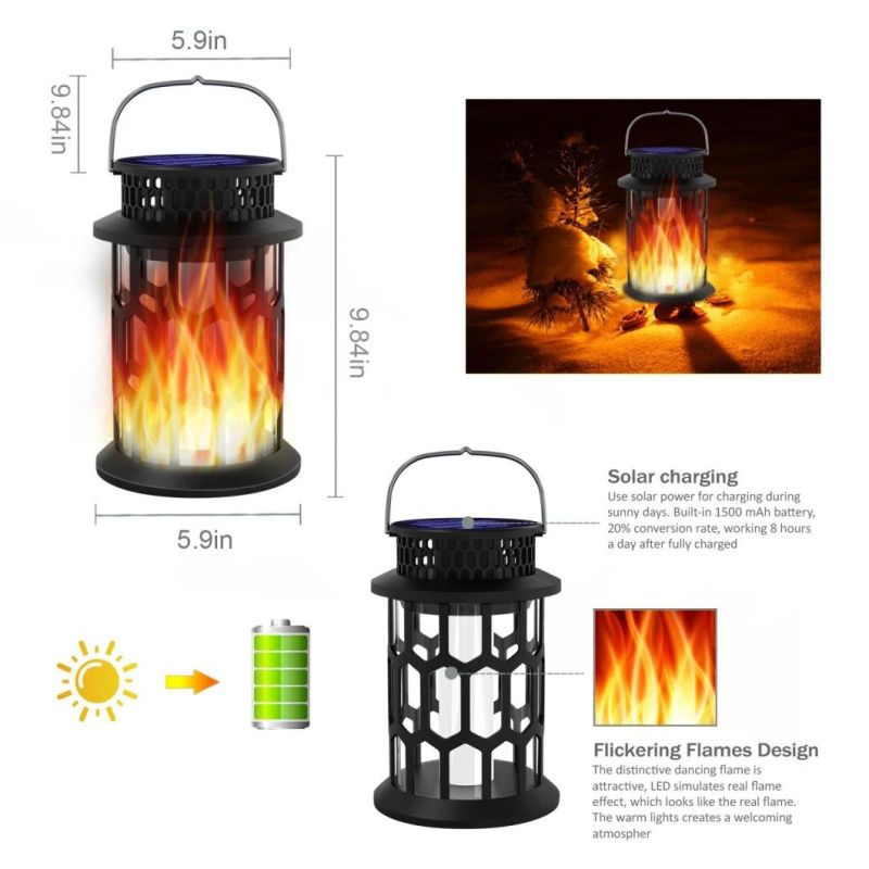 2022 Hot Selling Solar Candle Lantern Outdoor Waterproof Flame Hanging Decorative Garden Light