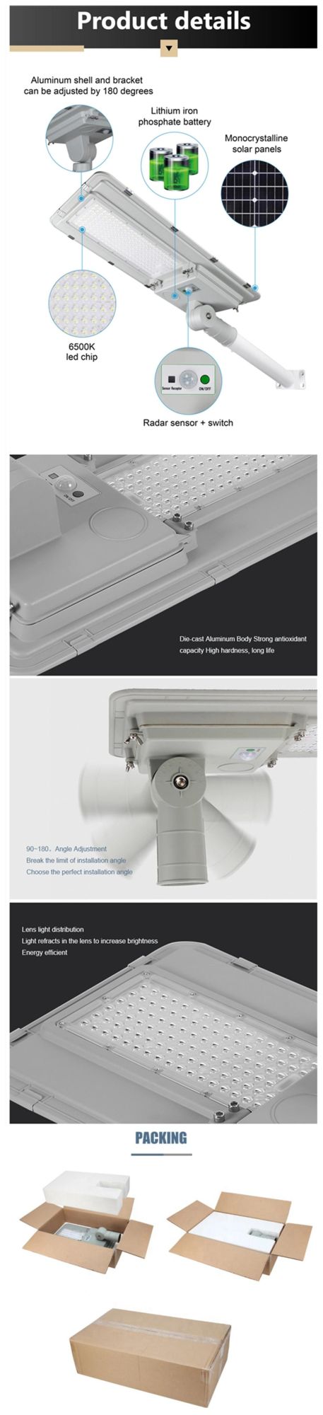 Integrated 60W 80W 100W 120W 150W 180W 200W All in One Solar Street Light