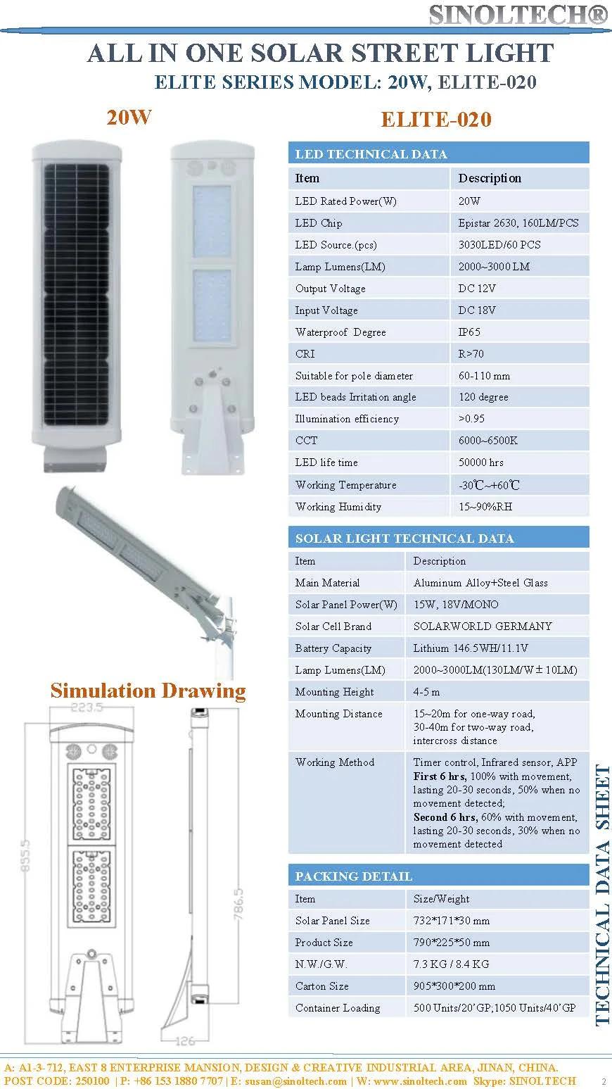 20W Elite All in One Solar Powered Lamp (ELITE-020)