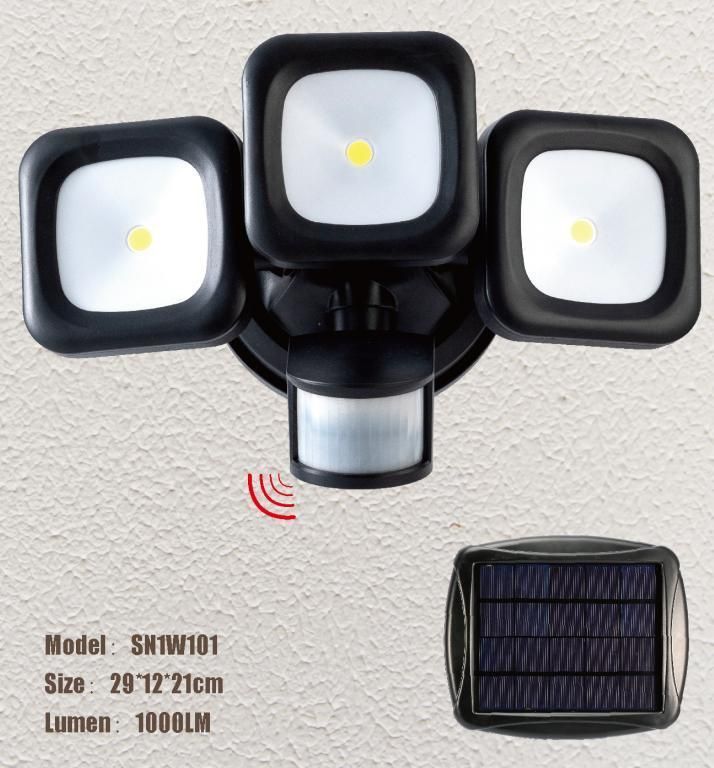 Plastic Tri-Head Solar Sensor Light Security Light - 1000 Lumens