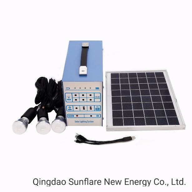 2021 Factory Directly Supply Solar Energy Power Lighting Kits Systems Solar Generator with 3 LED Bulbs/Mobile Phone Chargers/Supporting DC Fan