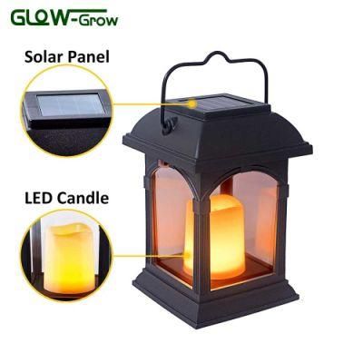 Outdoor Waterproof Plastic Portable Hanging LED Solar Lantern Candle Light for Garden Decoration