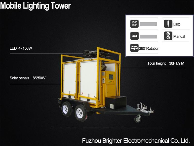 Easy Transport Trailer Emergency Portable Mobile Tower Light with Low-Noise and Solar Power