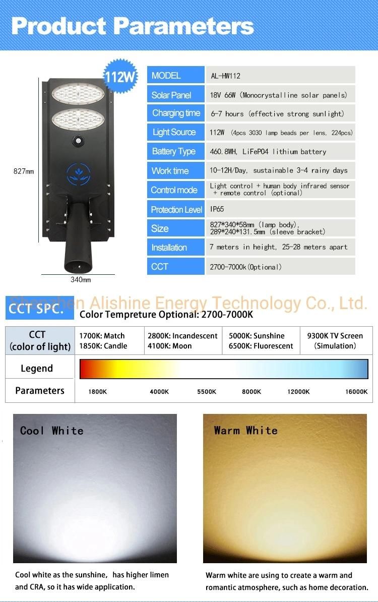 112W Street Light with Lithium Battery All in One Lamp Solar LED Street Light