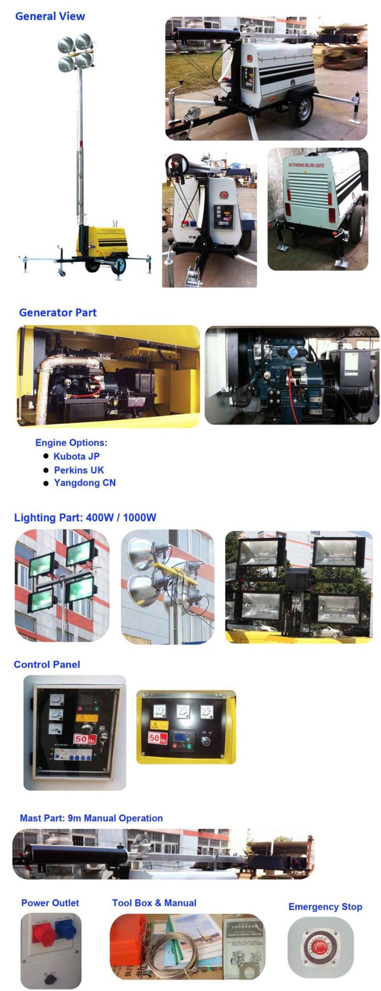 Portable Over Current Over Speed Emergency Lighting Tower