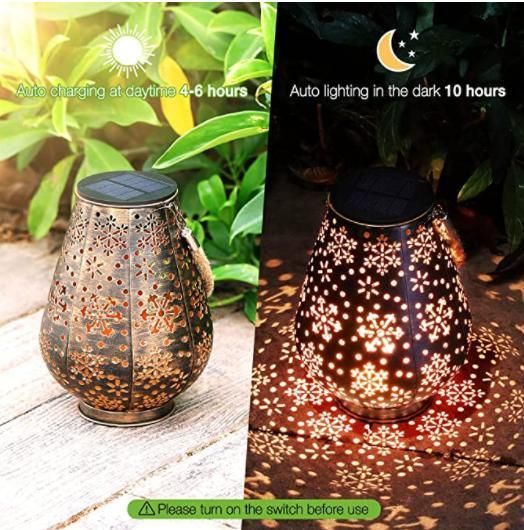 2 Pack Solar Lights Outdoor Decorative, Upgraded Solar Lanterns Outdoor Hanging, Solar Powered Retro Metal Waterproof LED Garden Lights for Table Patio Y