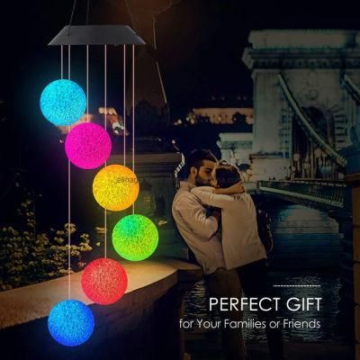 LED Solar Light Ball Wind Chime Changing Color Waterproof Star Heart Wind Chimes for Home Party Outdoor Night Garden Decoration