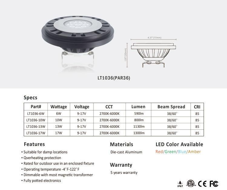 Ltv Heavy Duty 10W PAR36 IP67 Waterproof LED for Floodlight Fixtures