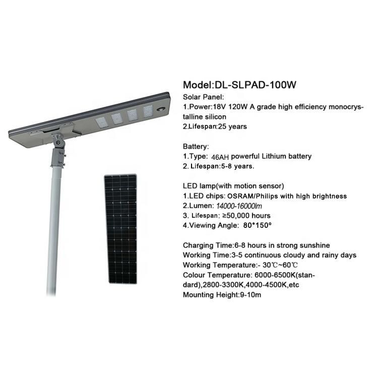 New Design Wholesale Green Energy Integrated LED Solar Street Light 100W